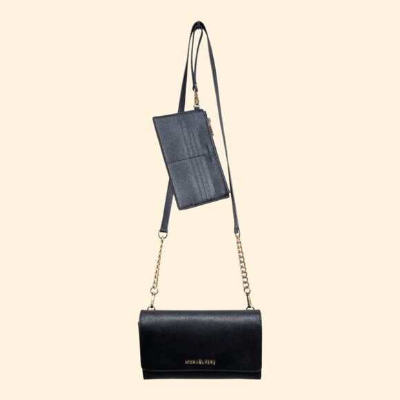 Michael Kors Chain-Link Saffiano Leather Crossbody Bag / Clutch in Black - Picture 6 of 7